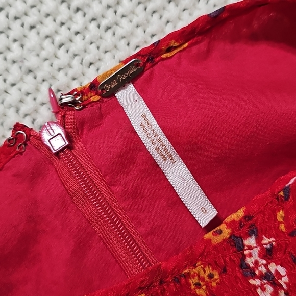 Free People Womens Red‎ Floral Chiffon Long Sleeve Mini A Line Dress Sz 0 EUC - Picture 6 of 16
